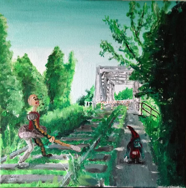 "BatBum and Gnome near the Bridge of Meiju street" (June 2013, canvas, acylics)